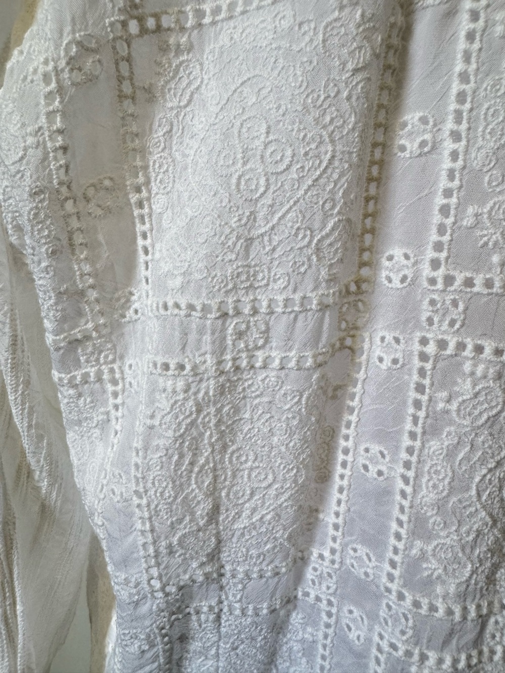 Johnny Was NYX Shirt Off White Mixed Media Blouse Large Coastal Euro Summer NWT - Picture 11 of 16